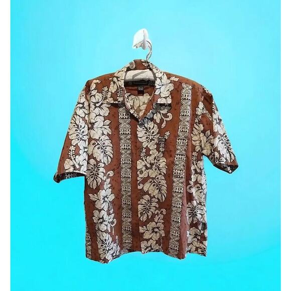 Quiksilver Other - Quicksilver Shirt Men's Large Brown Button Up Short Sleeve Hawaiian Island Vtg